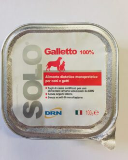 Alimento umido monoproteico
 SOLO DRN 100% Galletto
 Confezione da 100 gr