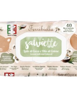 Ferribiella salviettine
"Latte di cocco e olio di cotone"
40 maxi salviette
senza alcol e parabeni