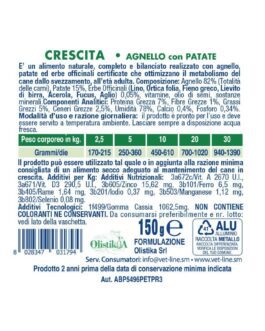 Mangime umido CRESCITA AGNELLO 
PER CUCCIOLI
150 gr Vet Line