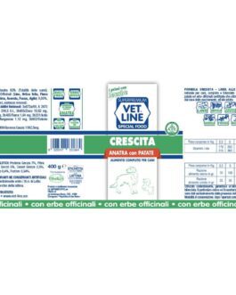 * Mangime umido CRESCITA ANATRA 
PER CUCCIOLI
400 gr Vet Line
