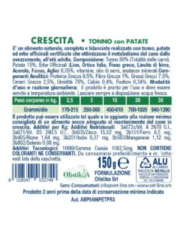 Mangime umido CRESCITA tonno 
con patate 150 gr Vet Line