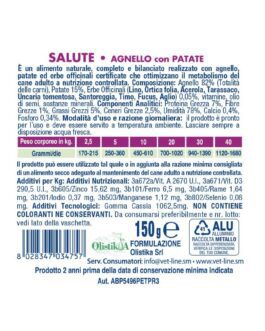 Mangime umido Salute agnello con patate 150 gr Vet Line
