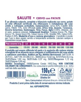 Mangime umido Salute cervo con patate 150 gr Vet Line