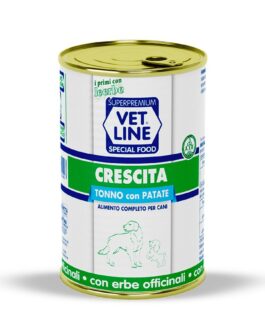 Mangime umido CRESCITA TONNO 
con patate 400 gr Vet Line