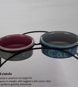 Trixie Set di due ciotole in ceramica con porta ciotole in acciaio.2 X 0,3 l
